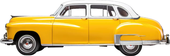 Abwaschbare Fototapete Oldtimer Classic yellow vintage car. Retro automotive design isolated on transparent background. Suitable for collectors, events, posters