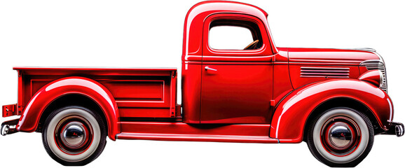 Generative Ai – red pickup truck isolated on transparent background, side view - obrazy, fototapety, plakaty