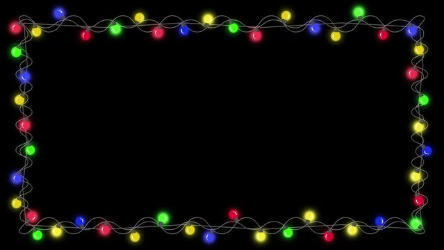 Christmas light bulbs frame isolated by the alpha channel(transparent background).Christmas greeting.christmas concept.animated holiday season social post digital card.Loop