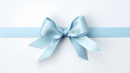 Sky Blue Gift Ribbon with a Bow on a white Background. Festive Template for Holidays and Celebrations
