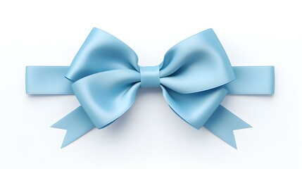 Naklejka premium Sky Blue Gift Ribbon with a Bow on a white Background. Festive Template for Holidays and Celebrations 