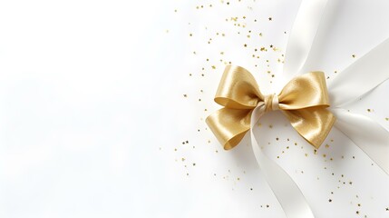 White Gift Ribbon with a Bow on a white Background. Festive Template for Holidays and Celebrations
