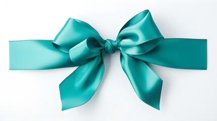 Turquoise Gift Ribbon with a Bow on a white Background. Festive Template for Holidays and Celebrations
