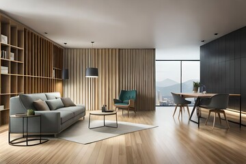 Fototapeta premium modern living room with fireplace