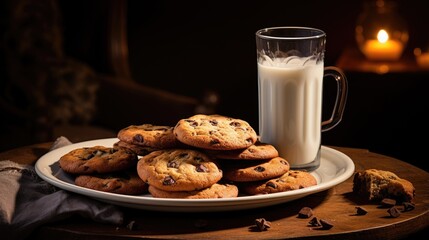 The image of a chocolate chip cookie is represented by a glass of milk.