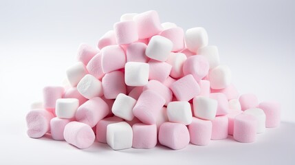 Image of a heap of marshmallows on a white background.