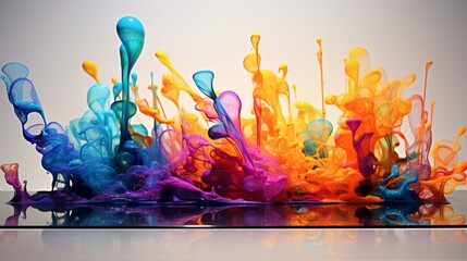 The moment a burst of colored liquid meets a transparent surface, creating a stunning display of refracted hues