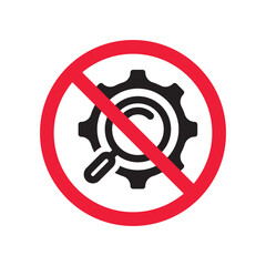 No machinery icon. Forbidden gear icon. No cogwheel sign. Prohibited calling vector icon. Warning, caution, attention, restriction flat sign design. Do not Screw-nut, configuration symbol pictogram