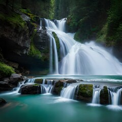 Naklejka premium waterfall in the forest generated Ai