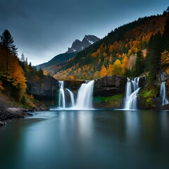 waterfall in autumn generated Ai