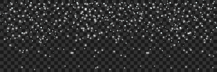 Realistic falling snow on transparent background.Seamless realistic falling snow or snowflakes. Vector illustration