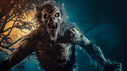 Scary monster in dark forest. Halloween concept.