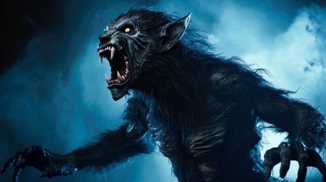 Scary monster in dark forest. Halloween concept.