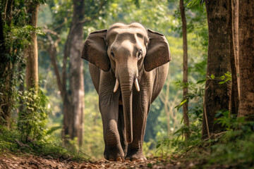 Asian elephant walking in the jungle - obrazy, fototapety, plakaty