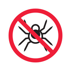 Forbidden spider icon. No bugs icon. Prohibited insects vector icon. Warning, caution, attention, restriction, danger flat sign design. Warning wild insect sign