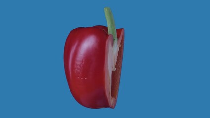 Healthy food advertisement creative concept. Closeup shot of half of bell pepper with seeds rotating suspended with all angles visible. Chroma key. - Powered by Adobe