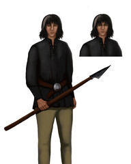 young warrior with a spear, chatacter design concept art