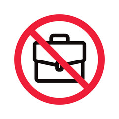 No suitcase icon. Forbidden suitcase icon. No suitcase vector sign. Prohibited suitcase vector icon. Warning, caution, attention, restriction, label, ban, danger. 