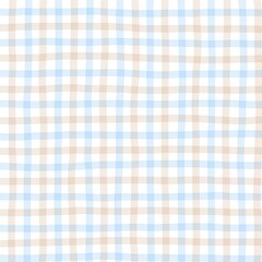 Blue Beige Gingham Check Hand Drawn Background