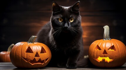 halloween pumpkin and black cat.