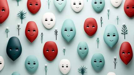 Smiling paper faces on green background, concept for children's medical centers