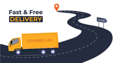 Fast and free delivery logo with delivery van or truck