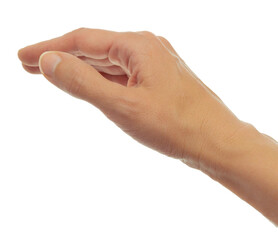 A womans hand, isolated on transparent,png,points straight. Beautiful, elegant hand gesture, isolate, fingers, pointer