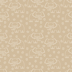 Vector seamless pattern with elephant.Tropical jungle cartoon creatures.Pastel animals background.Cute natural pattern for fabric, childrens clothing,textiles,wrapping paper.