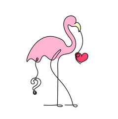 Silhouette of abstract  color flamingo with question mark as line drawing on white