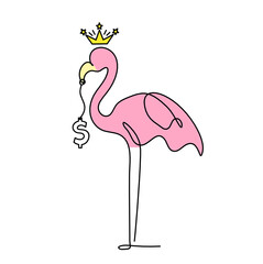 Fototapeta premium Silhouette of abstract color flamingo with dollar as line drawing on white