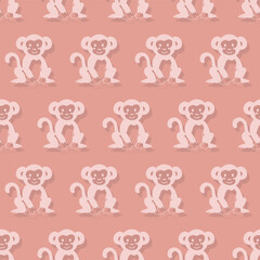 Obraz premium Vector seamless pattern with monkey.Tropical jungle cartoon creatures.Pastel animals background.Cute natural pattern for fabric, childrens clothing,textiles,wrapping paper.