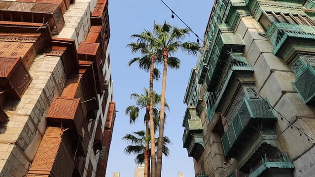 Jeddah old town traditional houses with wooden windows in Jeddah, Saudi Arabia