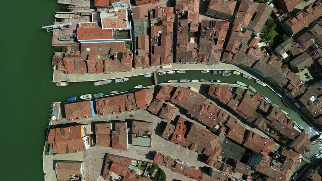 Aerial view of Colored Houses of the Island of Burano, Venice, Italy, Europe