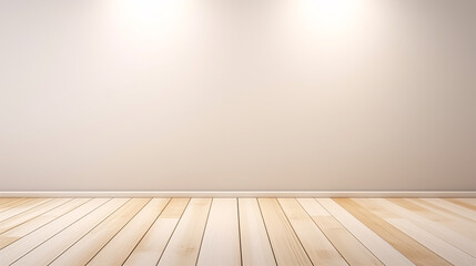 empty white room with wooden floor with interesting light glare for product display