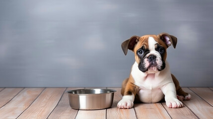 Dog eating dog food from bowl. Generative AI