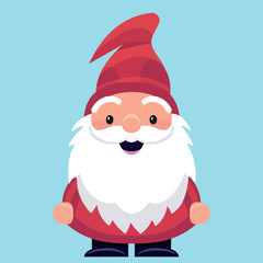 Red Colorful Happy little Garden Gnome old Man with Big Beard on Turquoise Background. Cartoon Vector Illustration