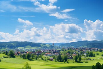 Fototapeta na wymiar Panoramic view of Deggendorf, gateway to Bavarian forest. Generative AI