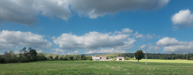 Farm on the road in the Canadian countryside in Quebec