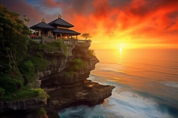 Scenic sunrise at Uluwatu Temple, Bali, Indonesia. Generative AI