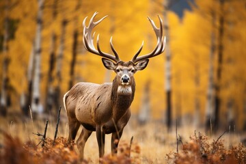 Male deer in Colorado during the mating season in fall. Generative AI