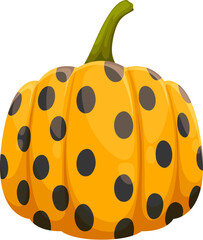 Halloween painted pumpkin with holiday ornament. Isolated vector orange festive gourd with scattered black dots, creating a playful and eye-catching decoration that captures the spirit of the holiday