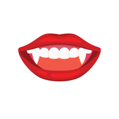 Open red mouth vampire teeth with fangs for Halloween. Vector illustration isolated on white background.