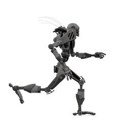 skeleton robot is running in white background side view