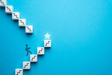 Achieve recognition and grow to the next stage. Run up to the goal. Climbs career ladder of...