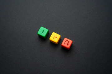 Move forward, change course or retreat. Choice concept. Realize the wrong direction in time and...
