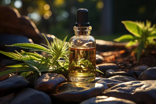 natural cosmetics on herbs, aromatherapy and essential oils concept. Alternative medicine and healing products on the background of nature. 