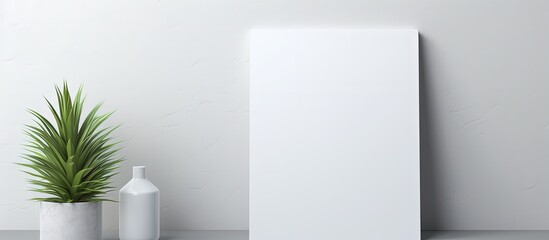 Photo of a white blank paper in a stylish modern interior, with space for text and no one in sight.