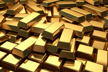 Gold bars and Financial concept. Gold bullion stack. Set of gold bars. Generative AI