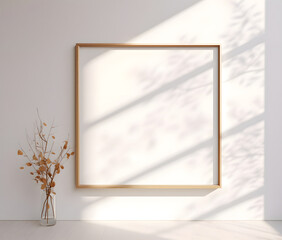 A empty Frame mockup Hanging On It In The White Background  3d rendering