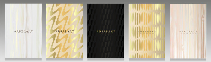 Luxury cover set with variety striped pattern. Elegant background collection, glossy and metallic effect. Platinum, golden, black, pink vector illustration template.